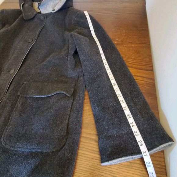 London Fog Women's‎ 100% Wool Grey Coat Hood Sz XL Square Pockets Lined Full Zip - Picture 11 of 16
